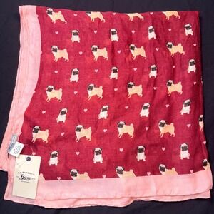 G.H. Bass & Co. Pug Hearts Scarf Red Pink Lightweight Polyester One Size